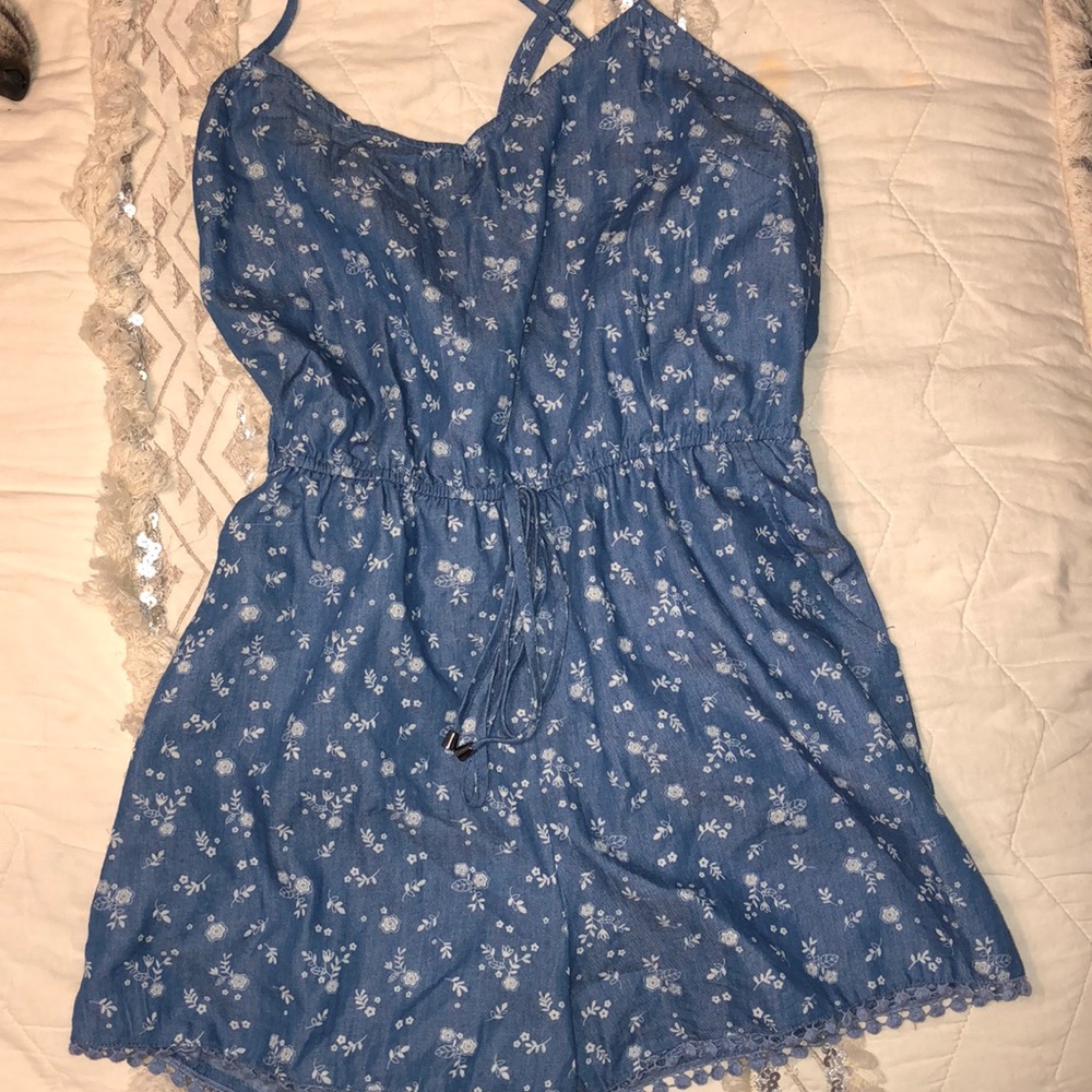 Floral denim ROMPER